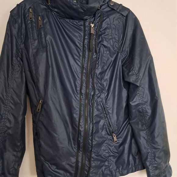 Mackage Jacket Women's Large L Navy Blue Rain Designer Windbreaker Luxury Hooded - Picture 3 of 14